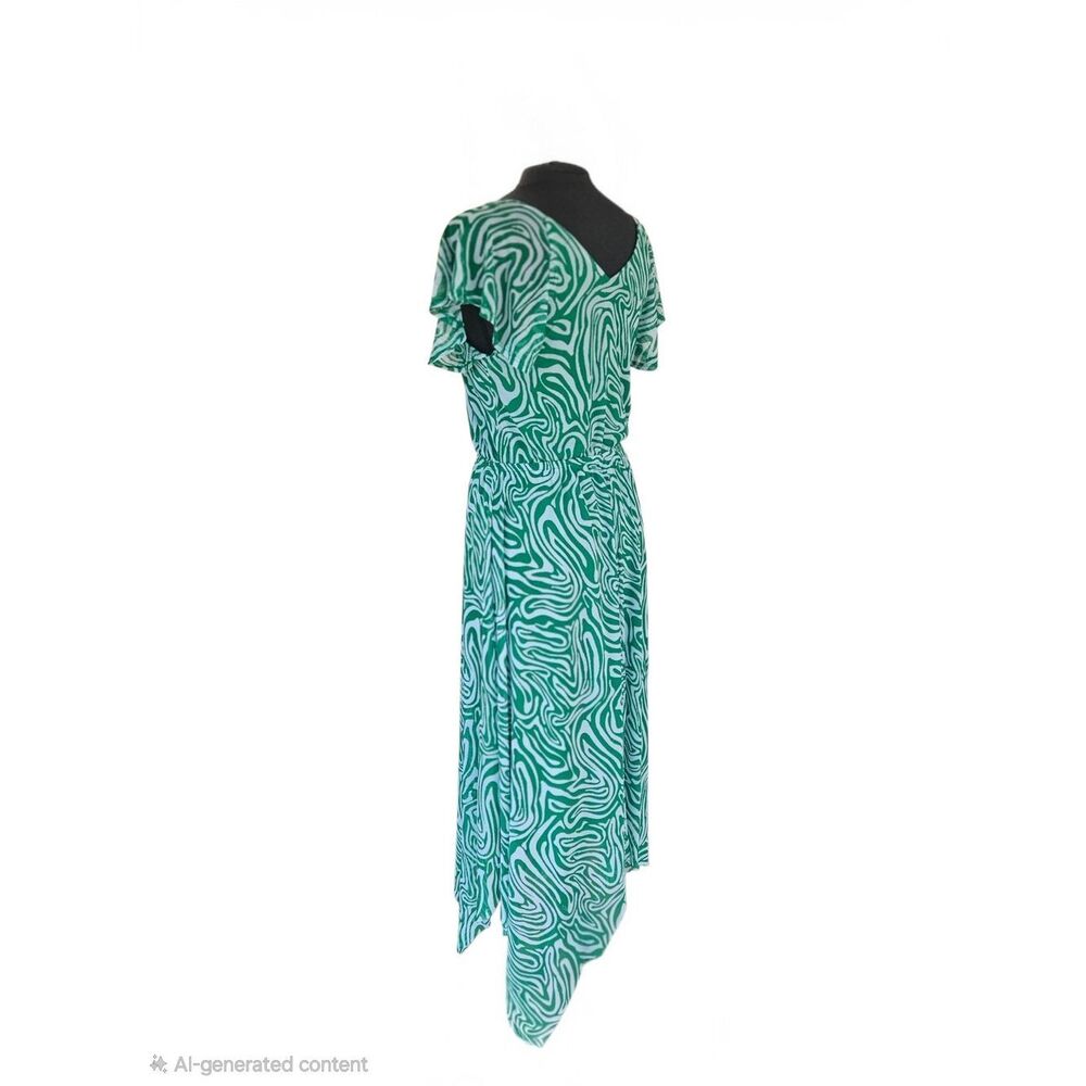 Harlow & Rose Emerald Green Handkerchief Hem Midi Dress Abstract Print Size S - Picture 8 of 11